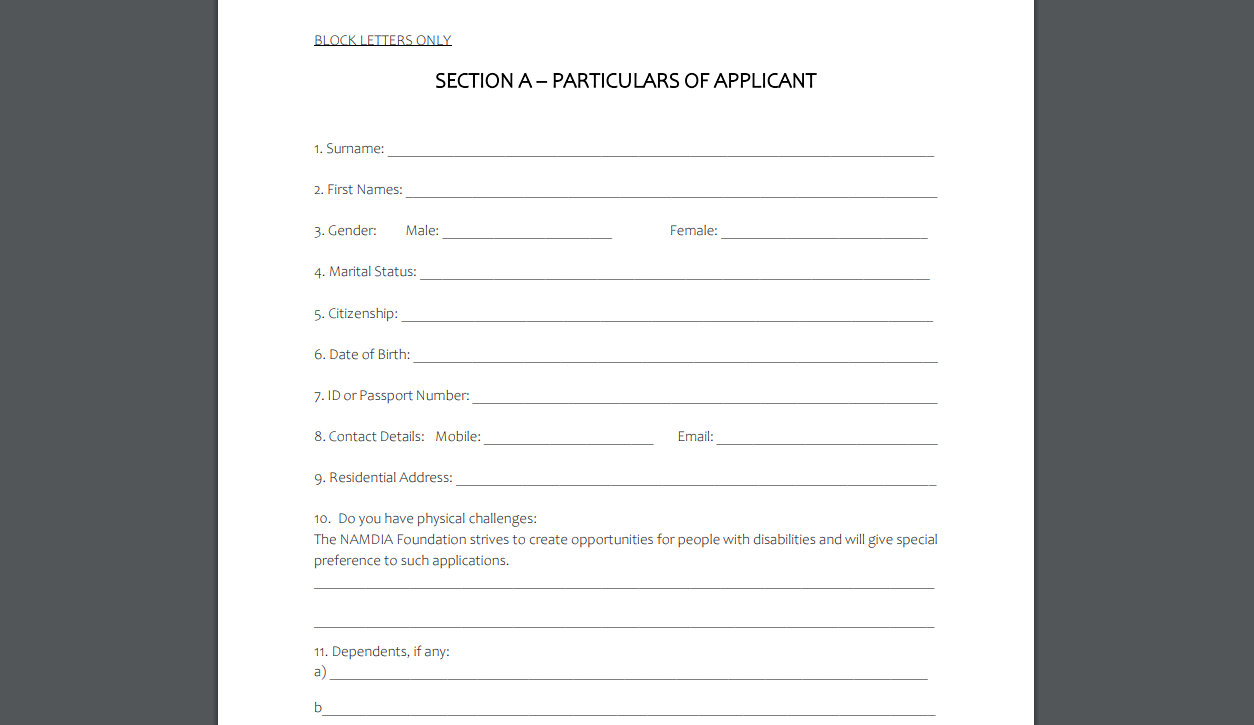 4. Contact Details: (NAMDIA Foundation Bursary Application Form)