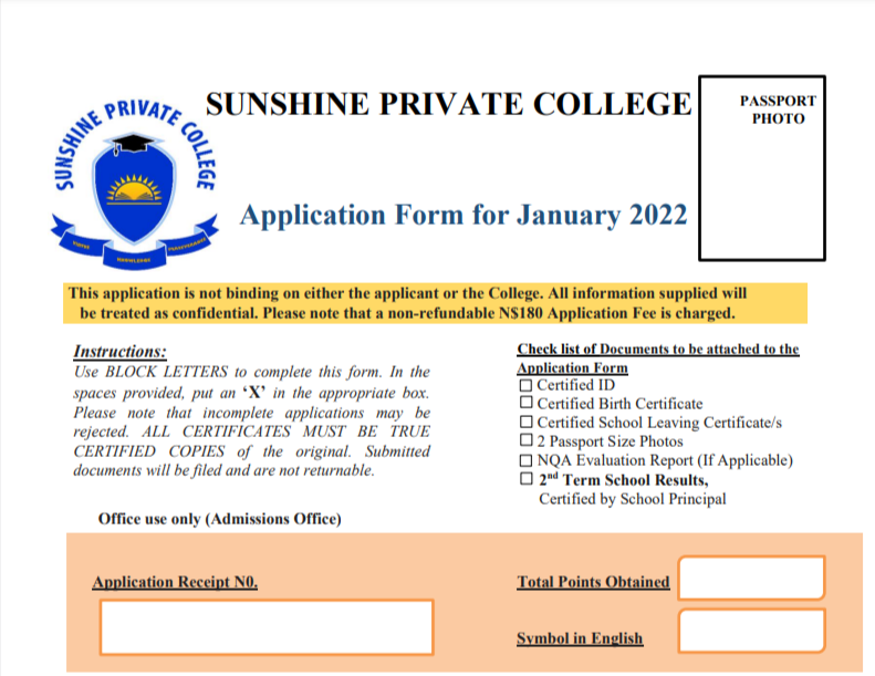 Sunshine Private College Application Form: How to Apply to Sunshine Private College