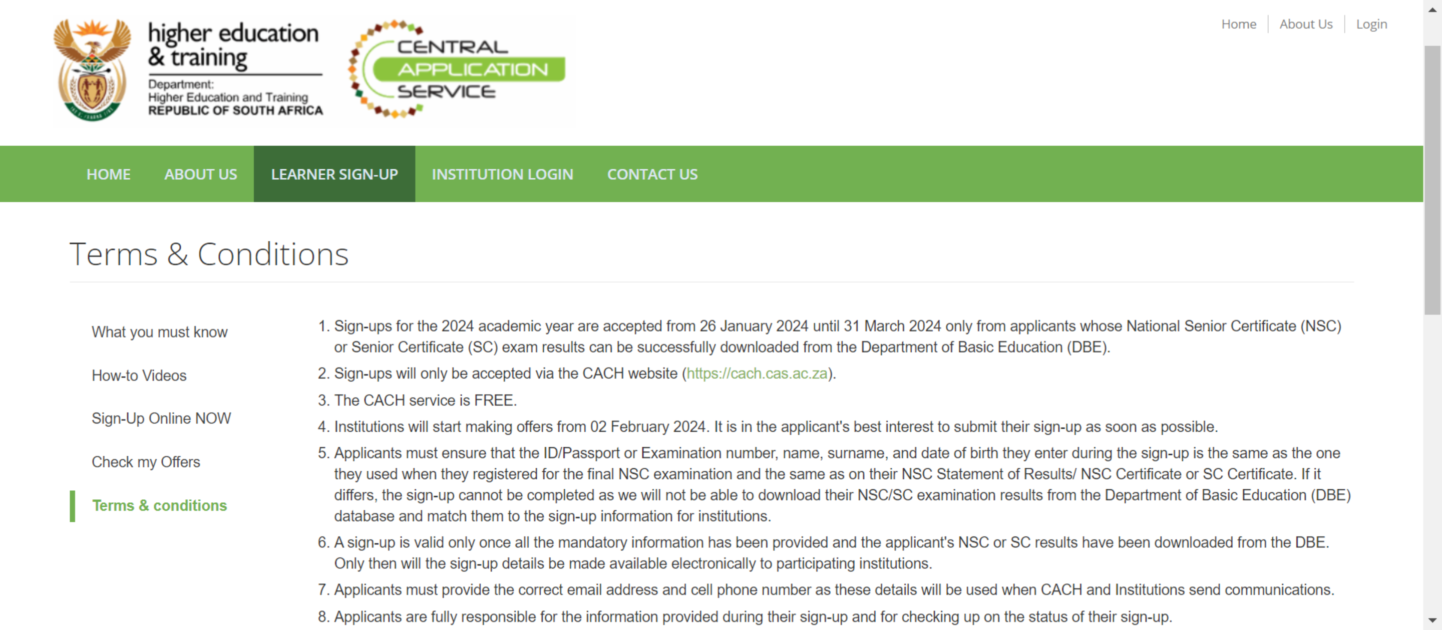 Institutions hold full and final responsibility for selection and admission decisions, not the Central Application Clearing House.