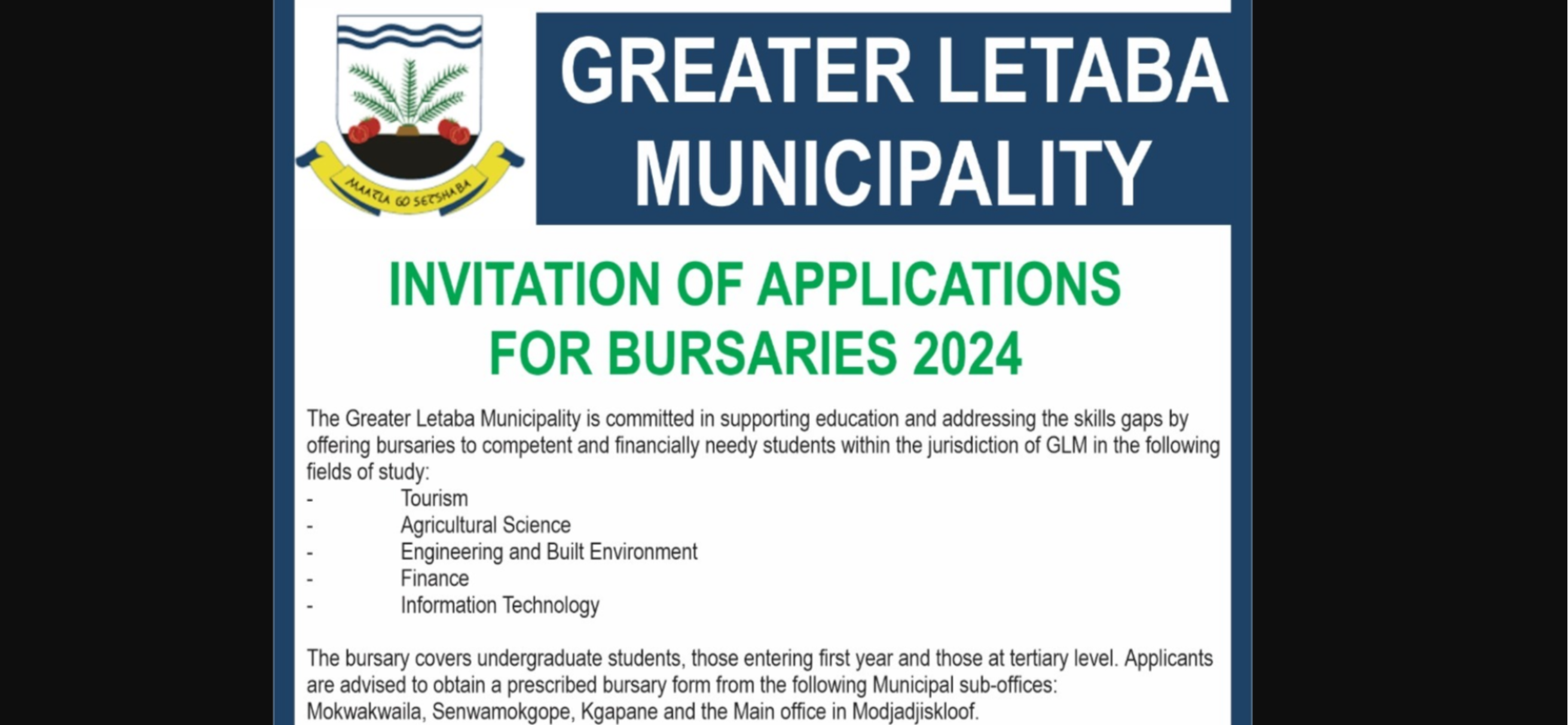 Frequently Asked Questions About Greater Letaba Municipality Bursary