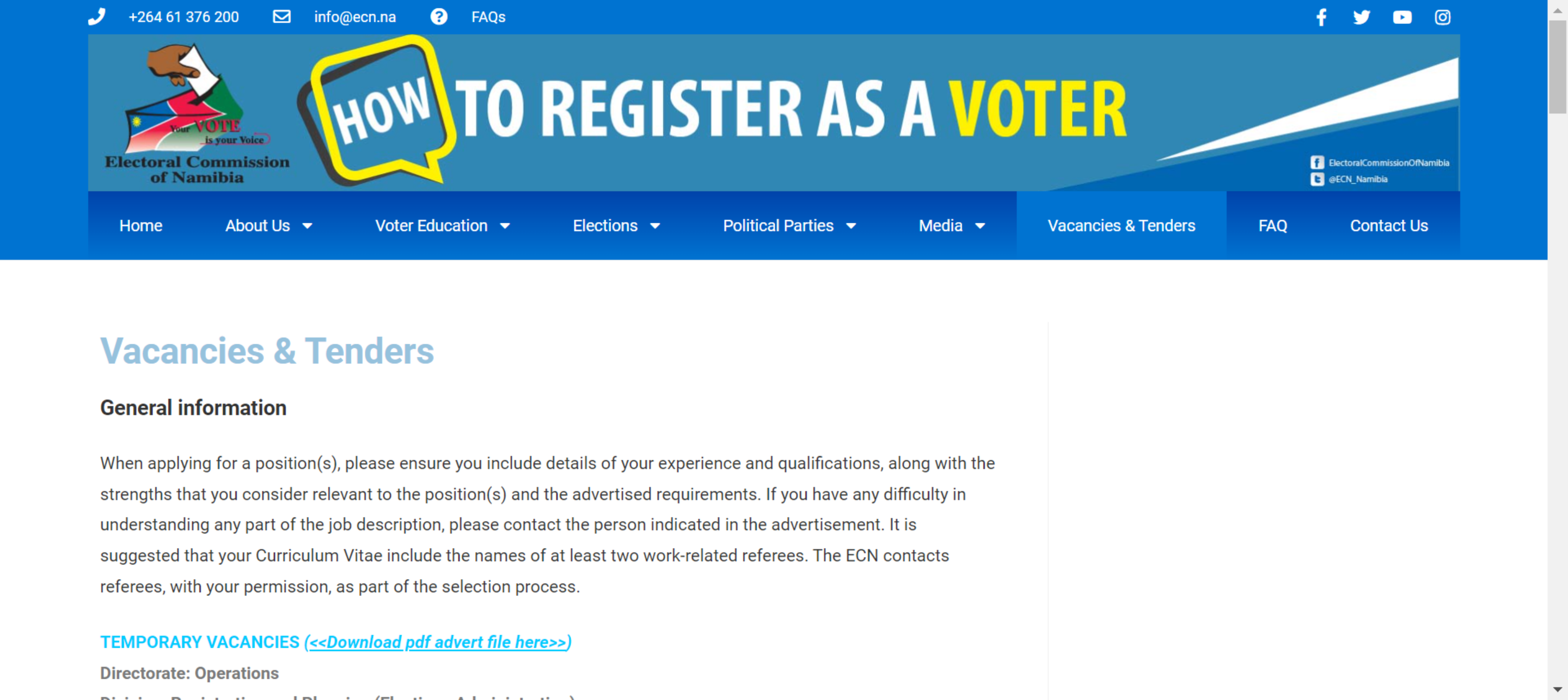 These temporary Electoral Commission of Namibia vacancies present an excellent opportunity for individuals to contribute to the democratic process of Namibia