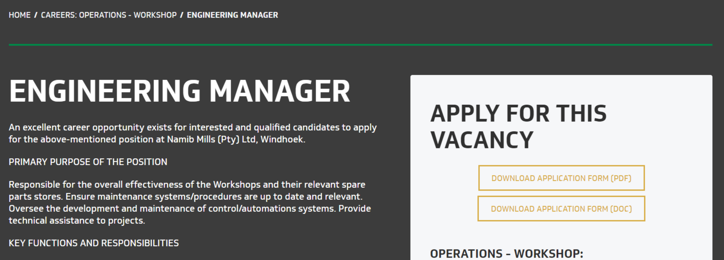 How to Apply for Engineering Manager Namib Mills Vacancies